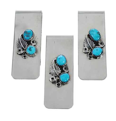 Turquoise Scalloped Leaf Sterling Silver Navajo Money Clip JX126386